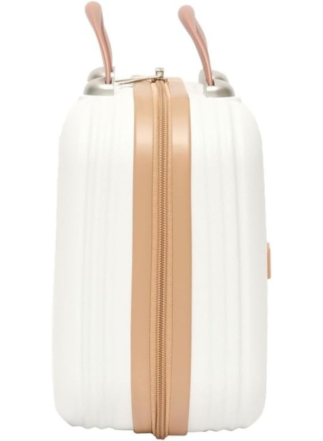 حقيبة مكياج بتصميم مخطط مقاس 13.5 بوصة، حقيبة صلبة متعددة الجيوب مع حزام مطاطي، لون أبيضحقيبة مكياج بتصميم مخطط مقاس 13.5 بوصة، حقيبة صلبة متعددة الجيوب مع حزام مطاطي، لون أبيض - Image 2